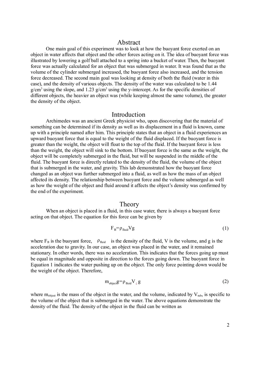 Archimedes’ Principle Lab Report - Page 1