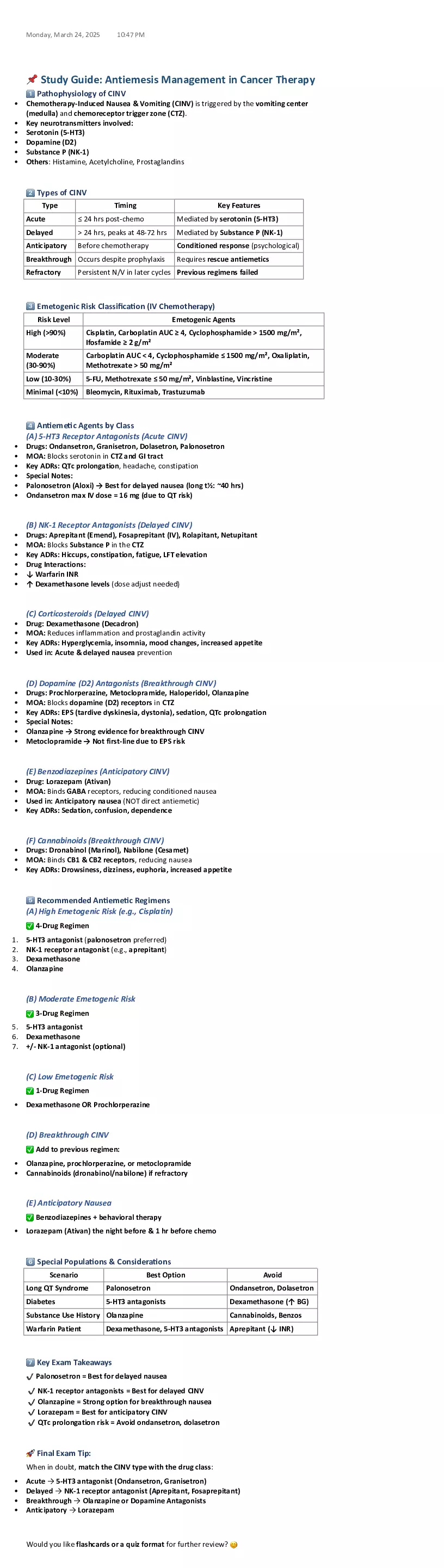 Study Guide Antiemesis Management in Cancer Therapy - Page 1