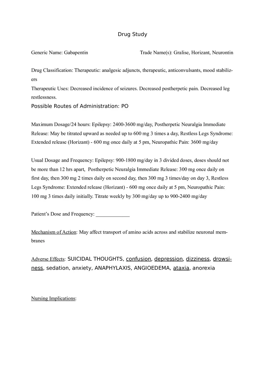 Gabapentin Drug Study - Page 1