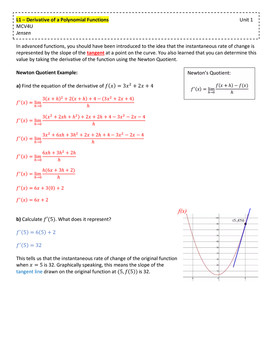 Lecture 1 - Derivative of a Polynomial Functions - Page 1