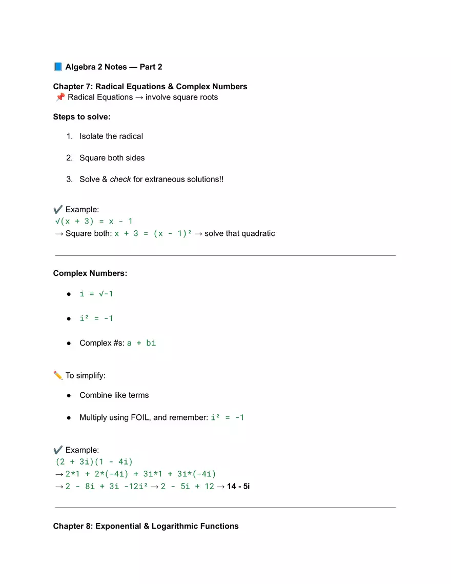 Radical Equations and Complex Numbers - Page 1