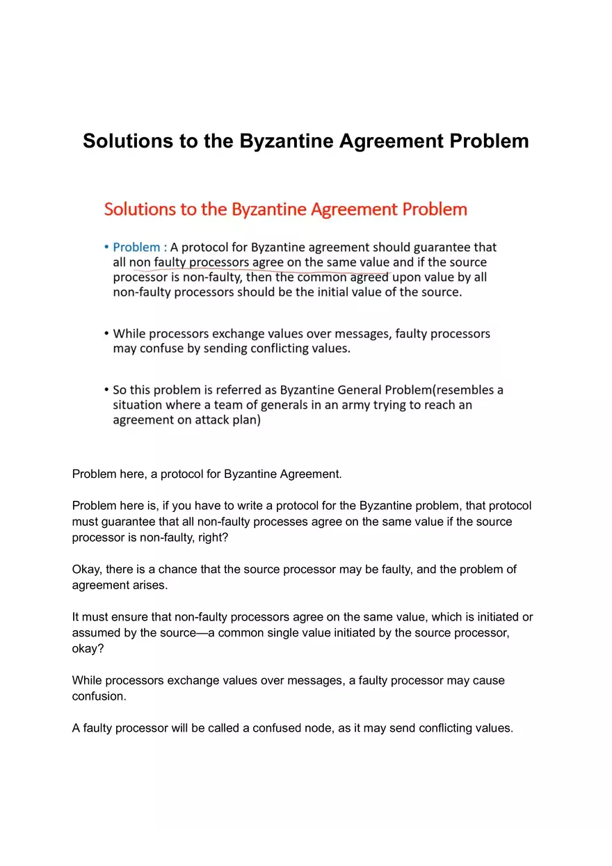 Solutions to the Byzantine Agreement Problem - Page 1