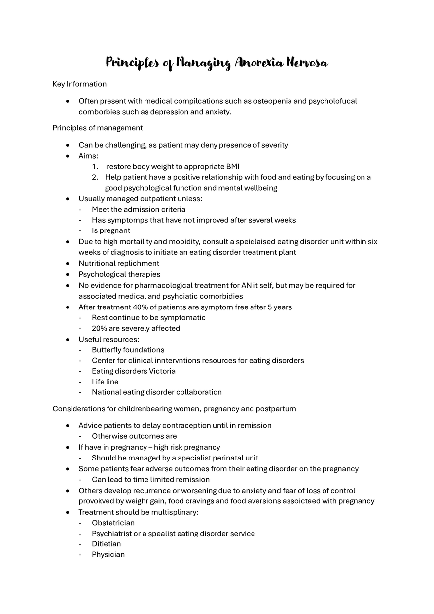 Principles of Managing Anorexia Nervosa - Page 1
