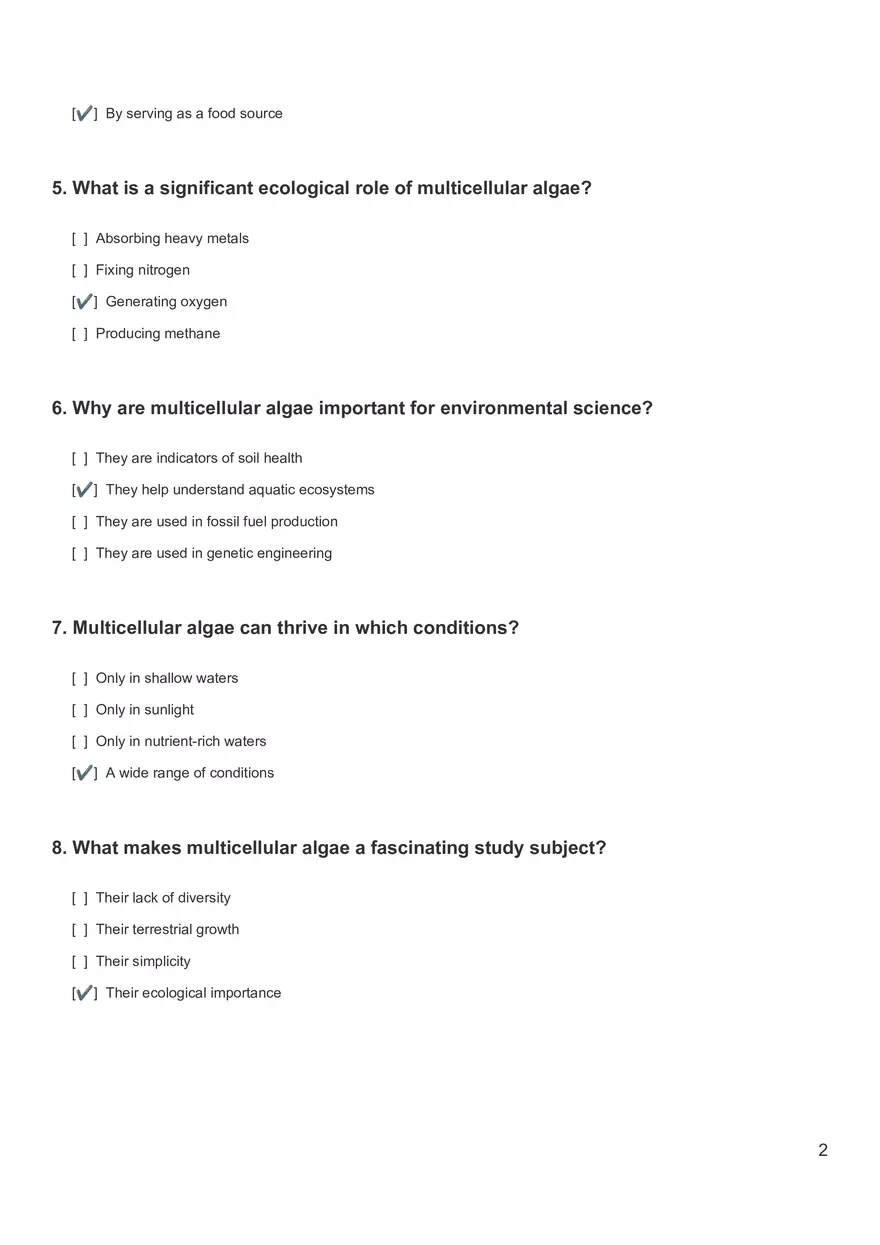 Quiz  - Multicellular Algae - Page 2