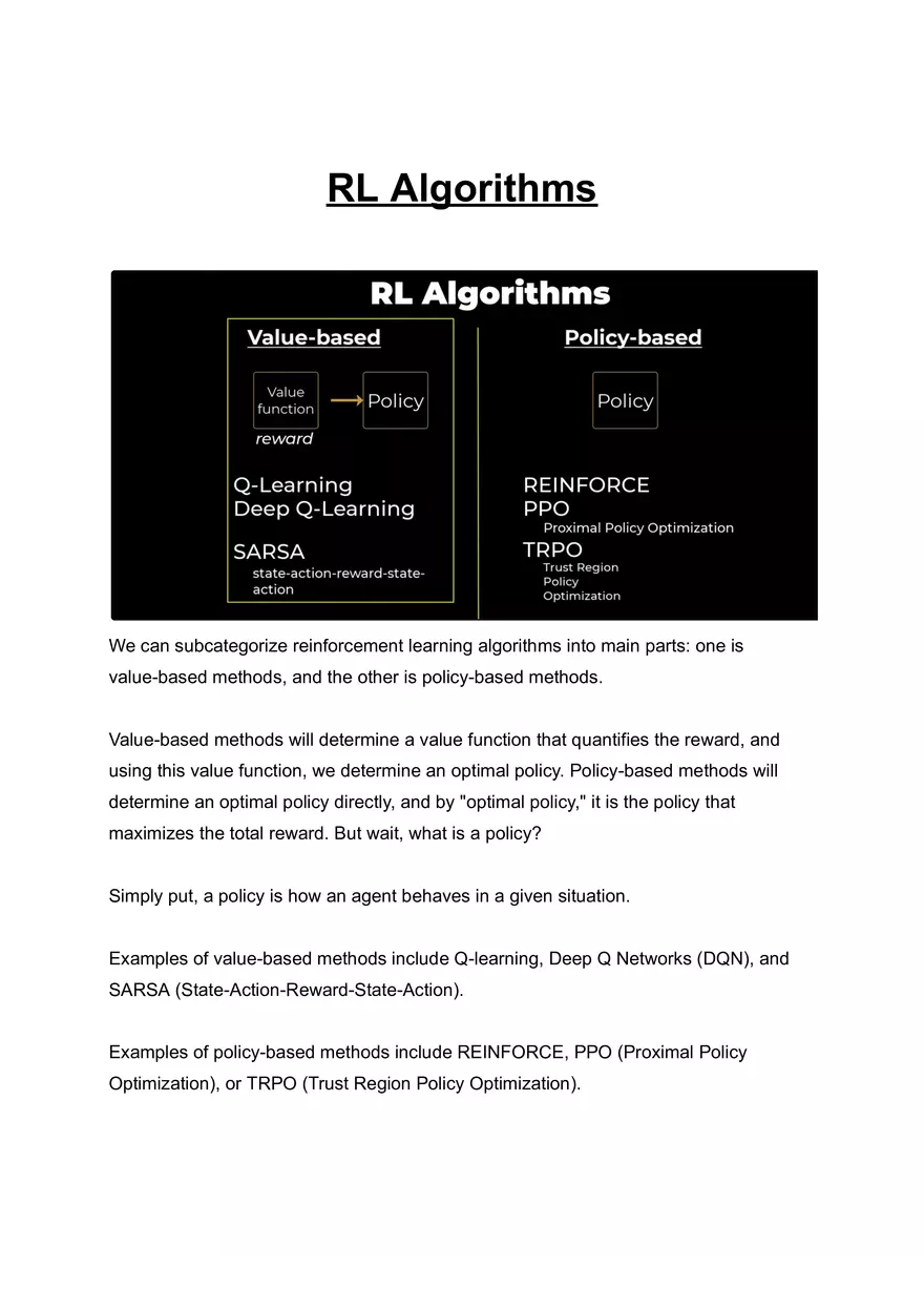 RL Algorithms - Page 1