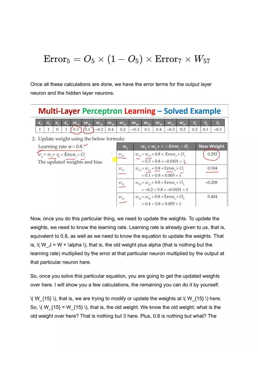 Multi-Layer Perceptron Learning - Solved Example - Page 12
