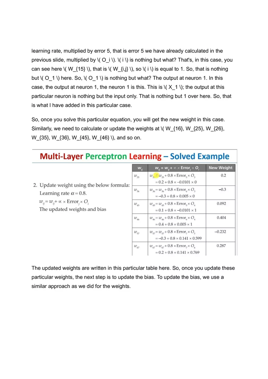 Multi-Layer Perceptron Learning - Solved Example - Page 13