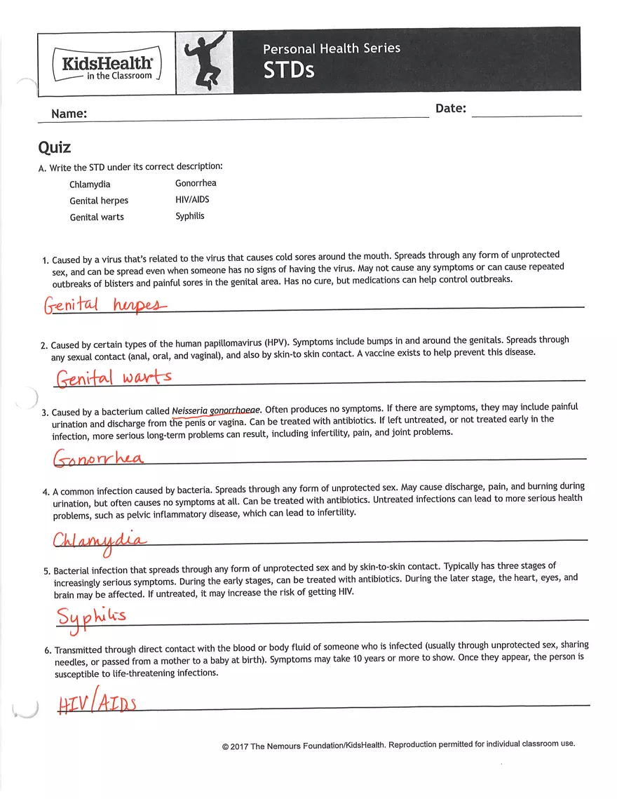STDs Key - Page 1