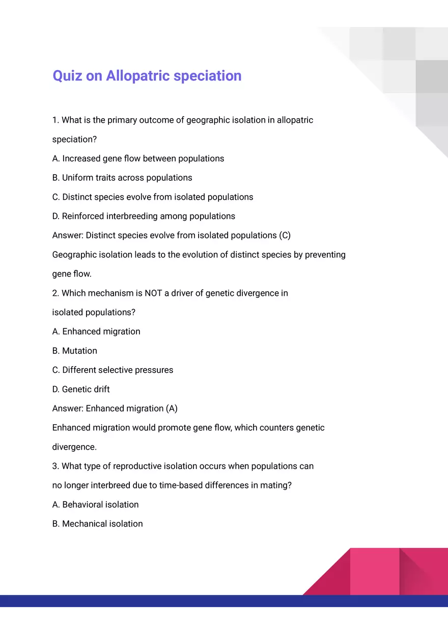 Quiz on Allopatric Speciation - Page 1