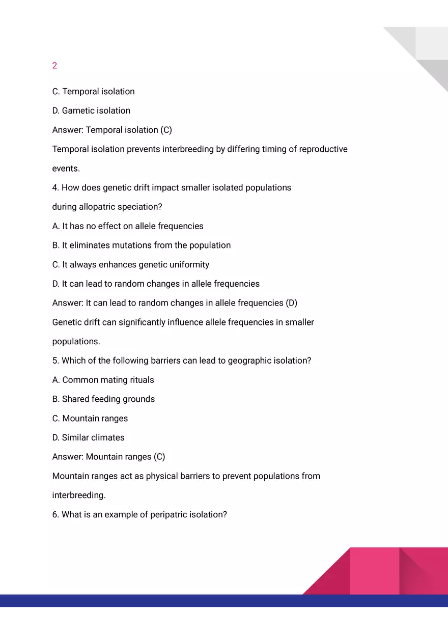 Quiz on Allopatric Speciation - Page 2