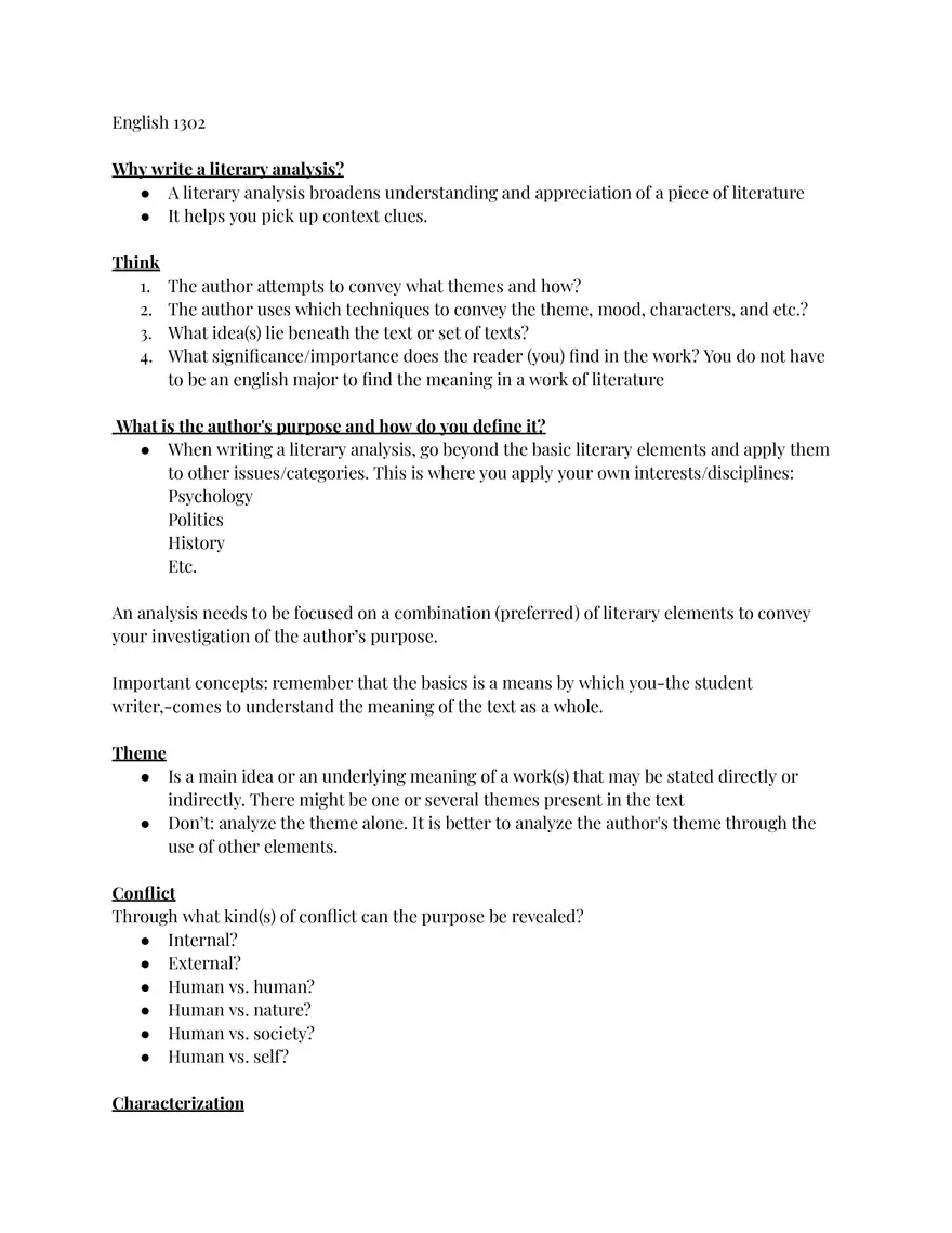 English Notes - Literary Analysis - Page 1