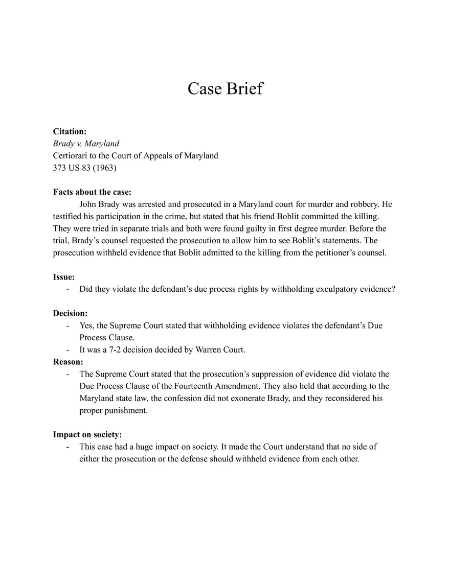 Brady v. Maryland Case - Page 1
