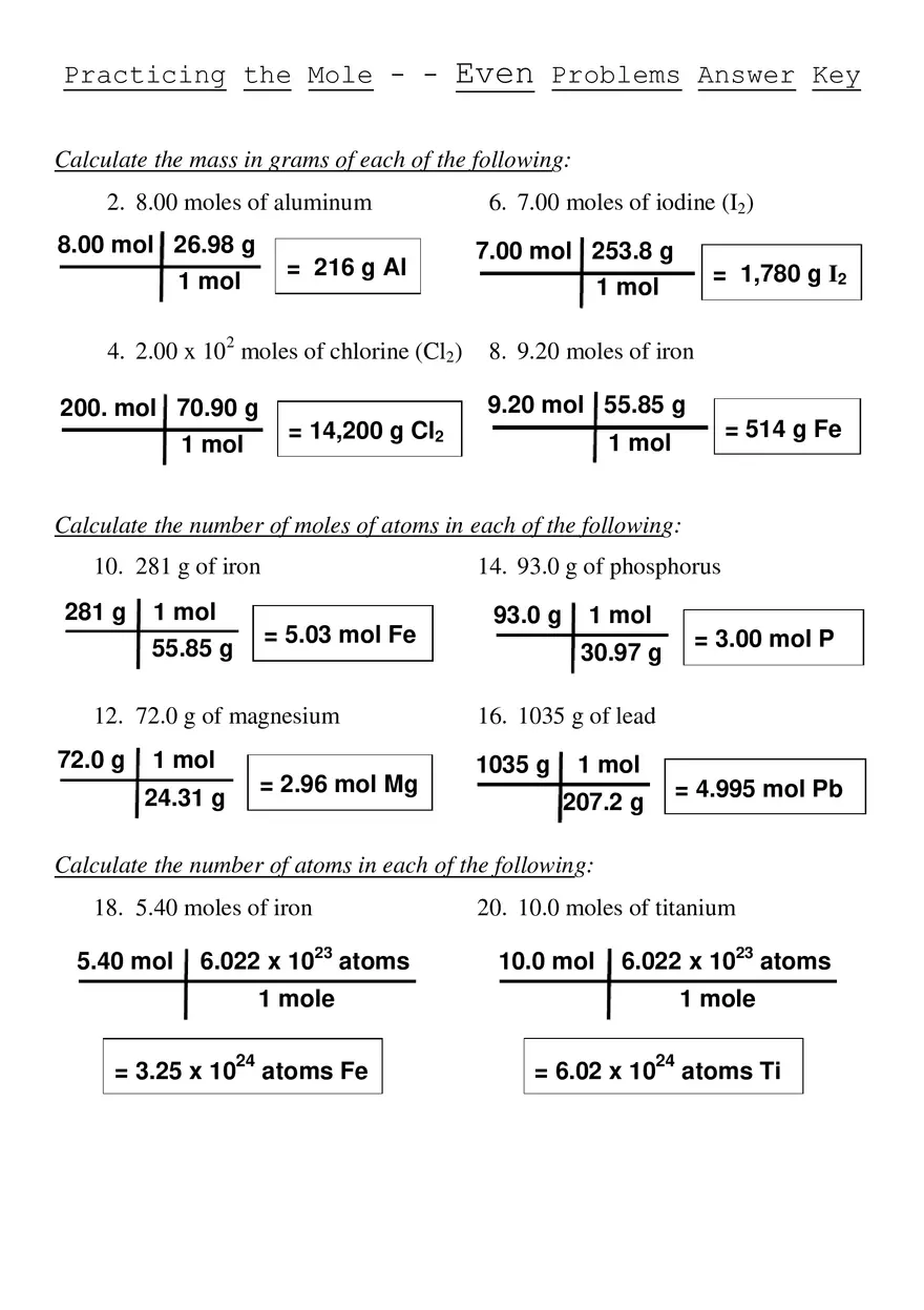 Mole Practice Solutions - Page 1