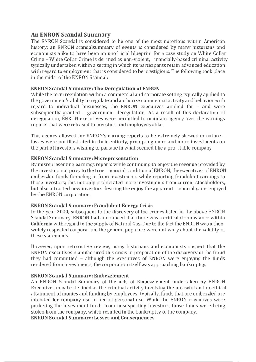An Enron Scandal Summary - Page 1