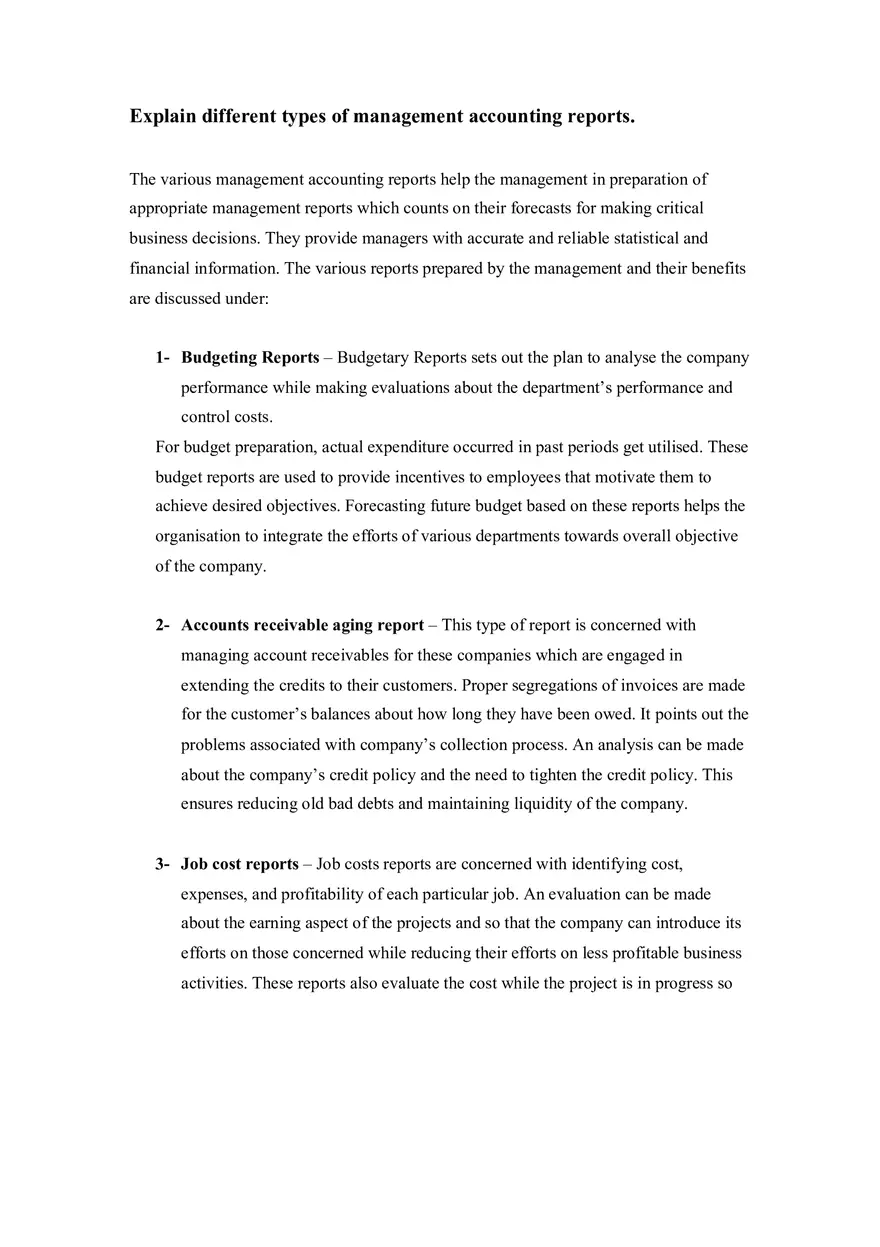 Explain Different Types of Management Accounting Reports - Page 1