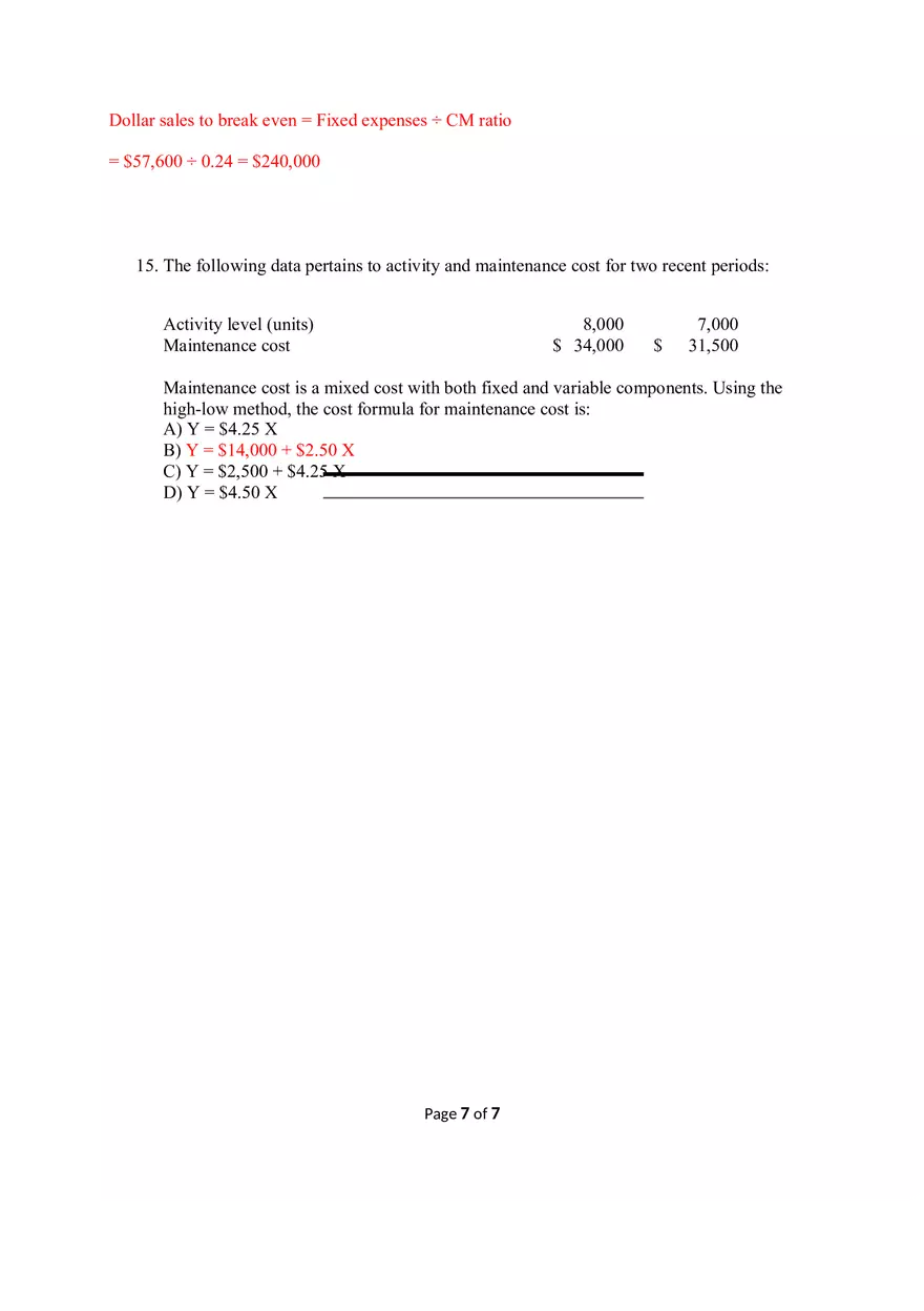 Exercises & Questions on Chapter 2 (CVP Analysis) - Page 7