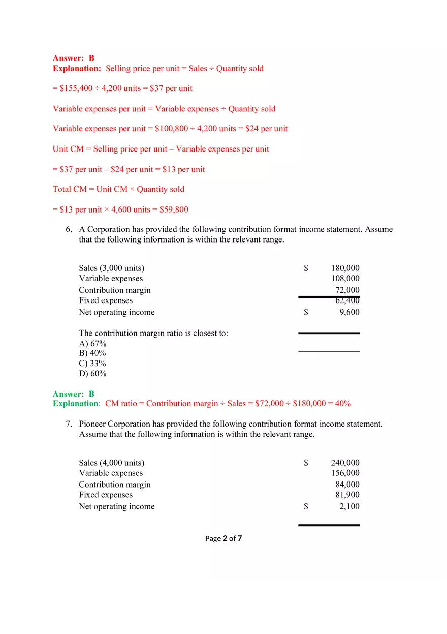 Exercises & Questions on Chapter 2 (CVP Analysis) - Page 2