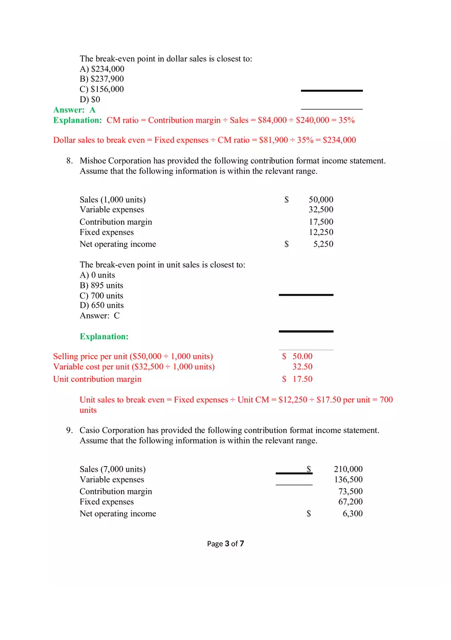 Exercises & Questions on Chapter 2 (CVP Analysis) - Page 3