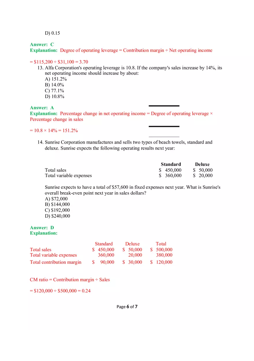 Exercises & Questions on Chapter 2 (CVP Analysis) - Page 6