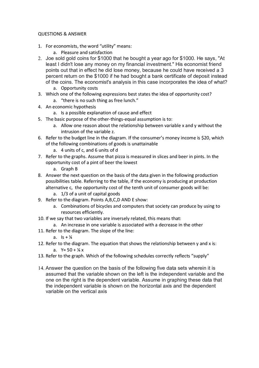 For Economists, the Word “Utility” Means Questions and Answers - Page 1
