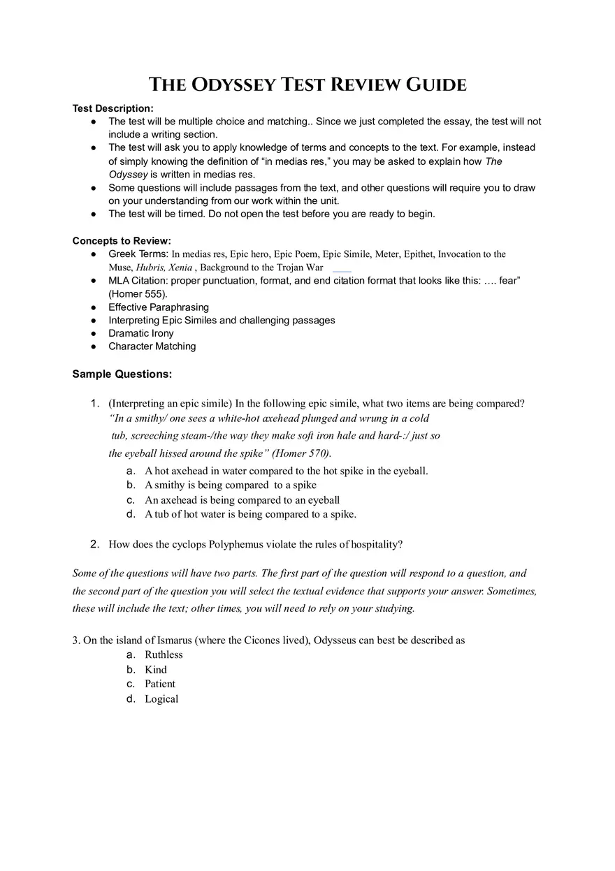 The Odyssey Test Review Guide - Page 1
