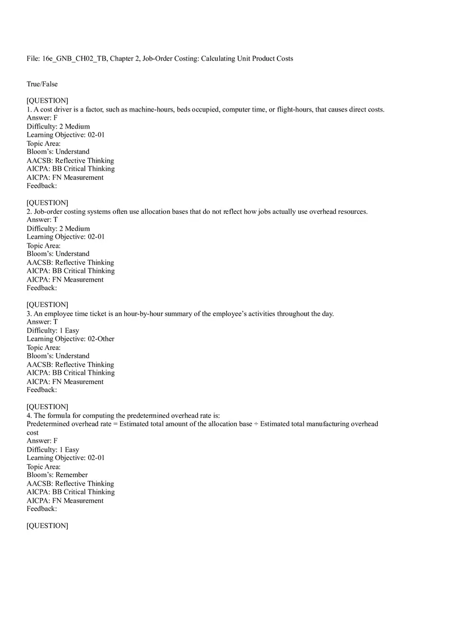 Ch2, Job-Order Costing Calculating Unit Product Costs Part 1 - Page 1
