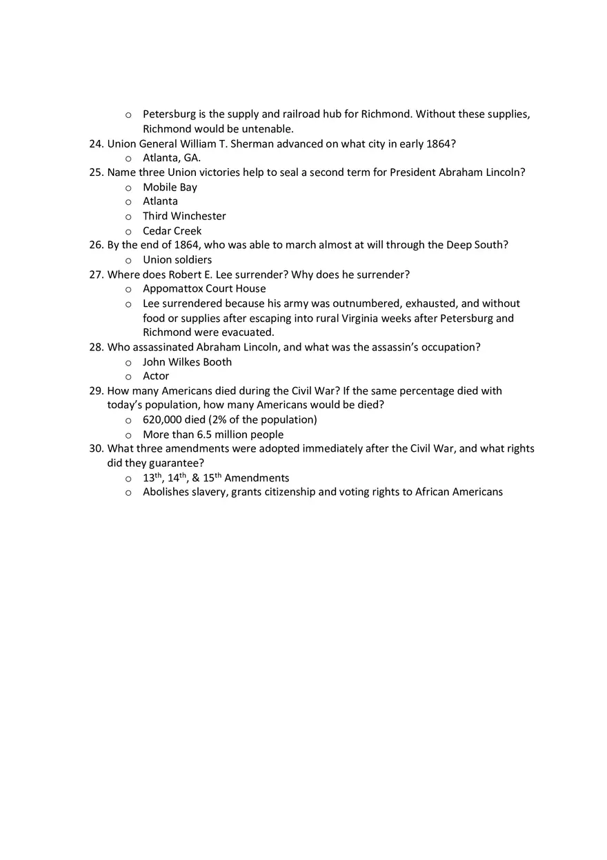 Civil War Map Questions - Answer Key - Page 3