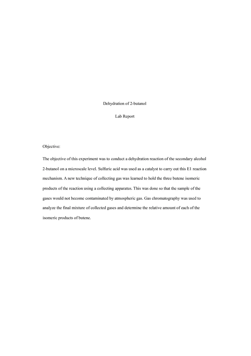 Dehydration of 2-butanol Lab Report - Page 1