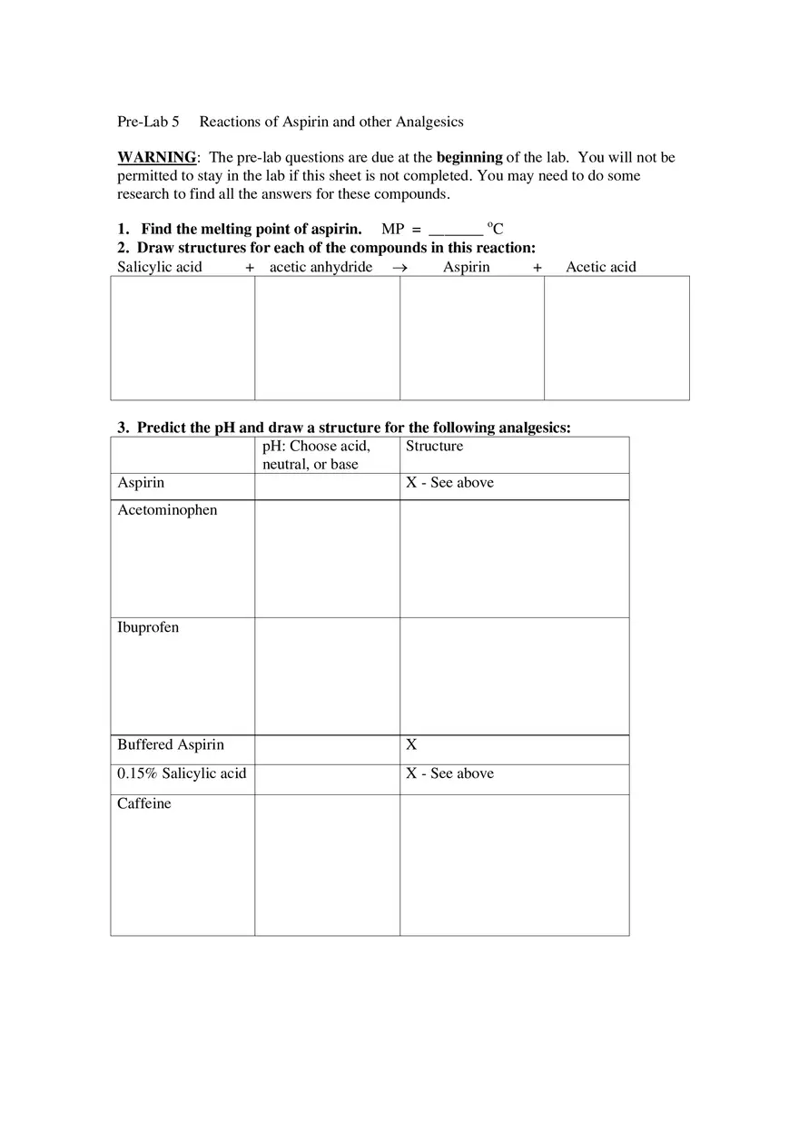 Lab - Reactions of Aspirin and Other Analgesics - Page 1
