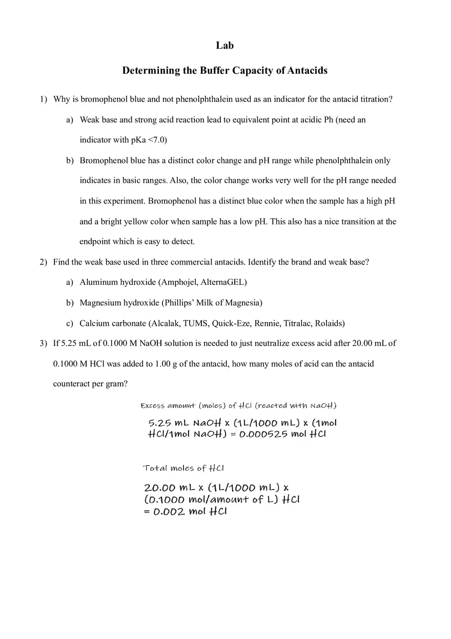 Determining the Buffer Capacity of Antacids (Lab) - Page 1
