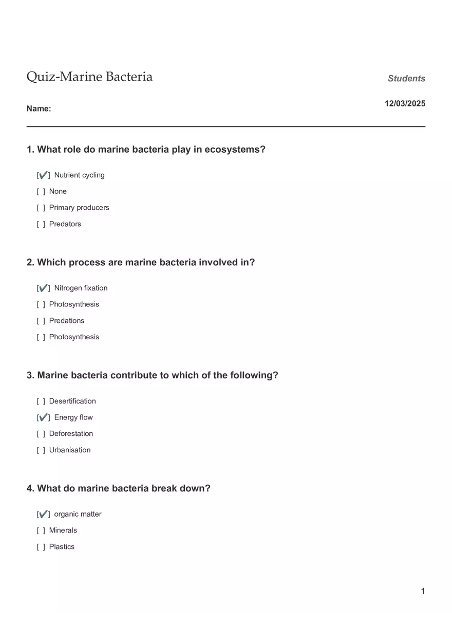 Quiz - Marine Bacteria - Page 1