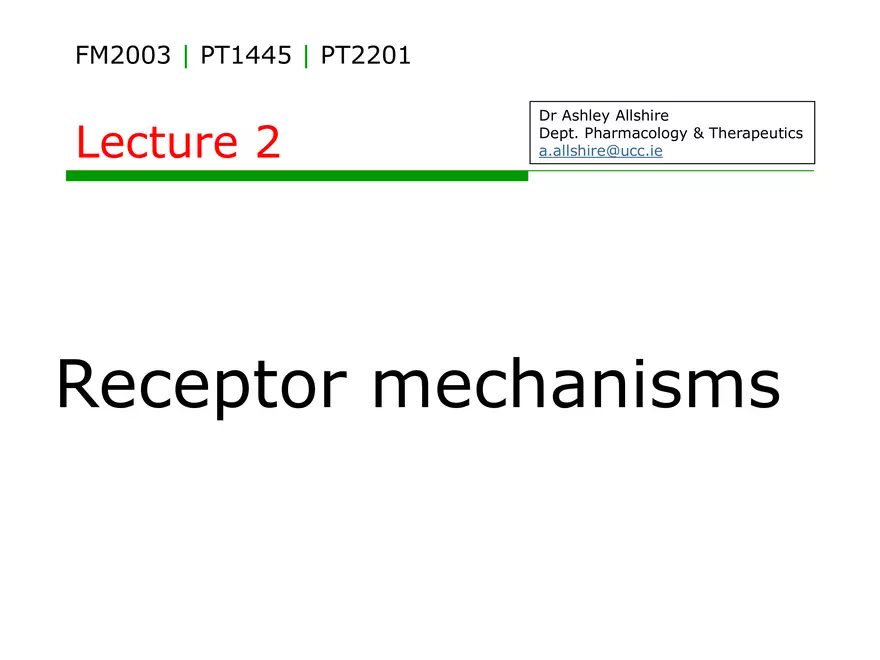 Lecture 2: Receptor Mechanisms - Page 1