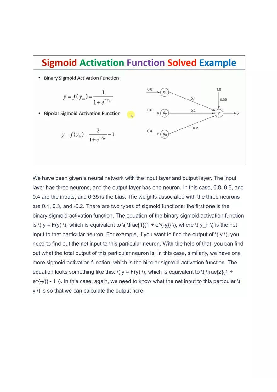 Sigmoid Activation Function Solved Example - Page 1