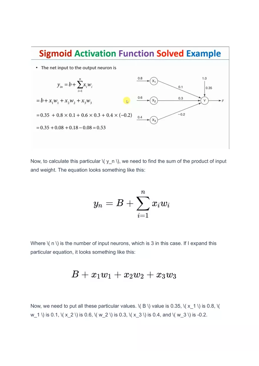 Sigmoid Activation Function Solved Example - Page 2