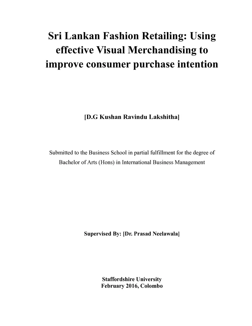 Sri Lankan Fashion Retailing Dissertation - Page 1