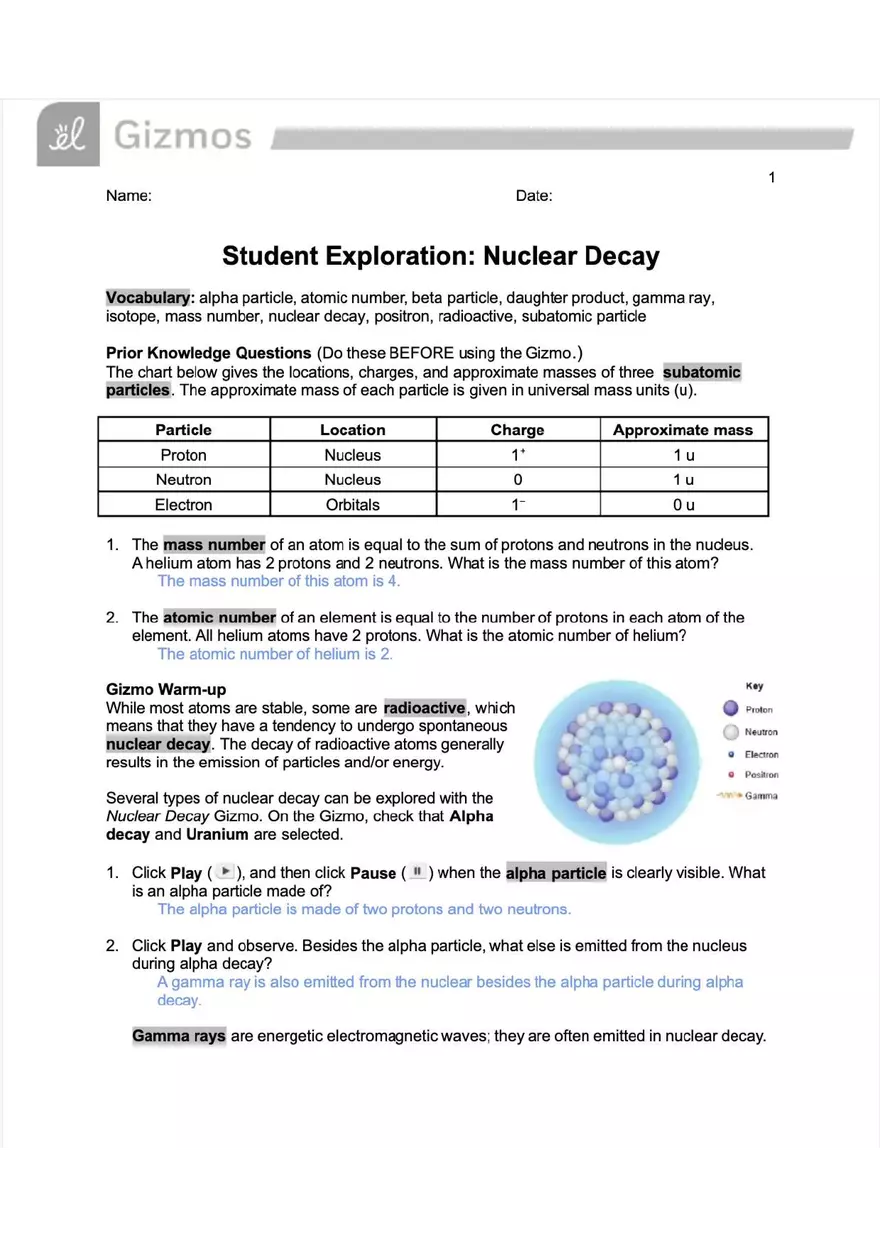 Student Exploration: Nuclear Decay - Page 1