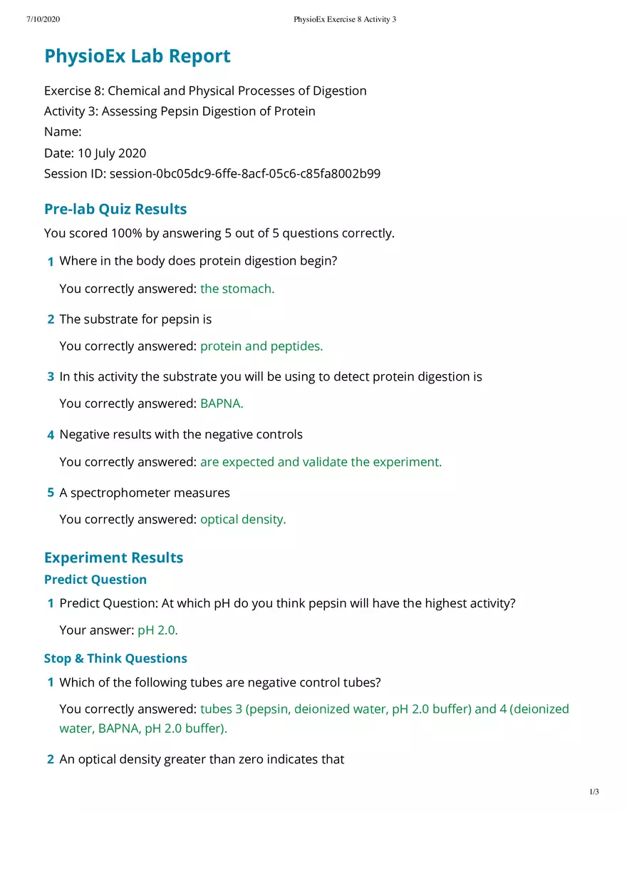 Assessing Pepsin Digestion of Protein - Page 1