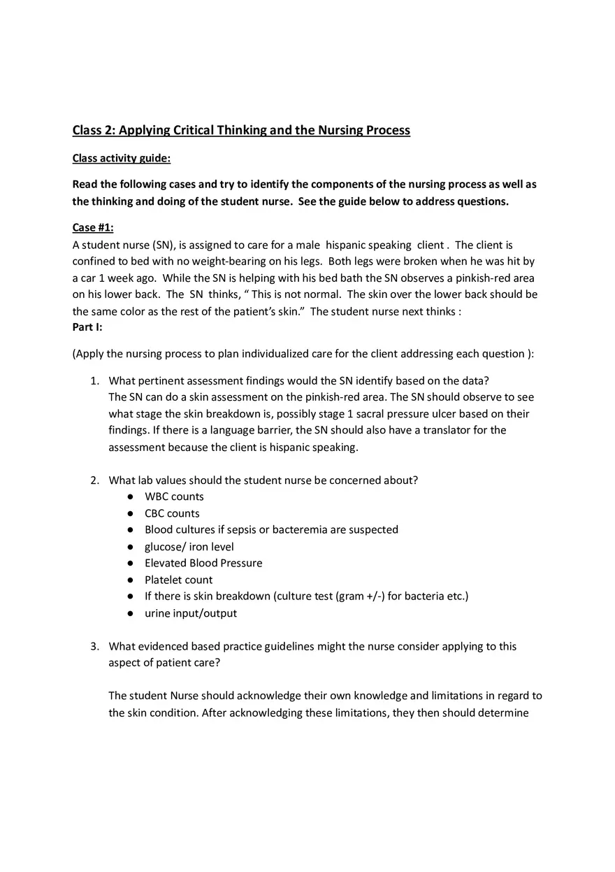 Applying Critical Thinking and the Nursing Process - Page 1