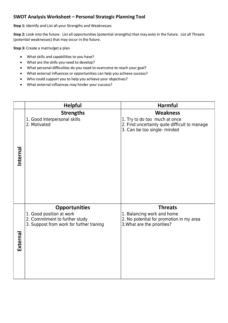 SWOT Analysis Worksheet - Page 1