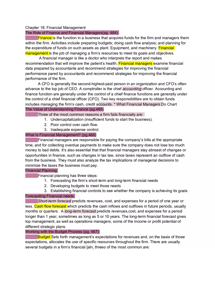 Chapter 18 Financial Management Lecture Note - Page 1