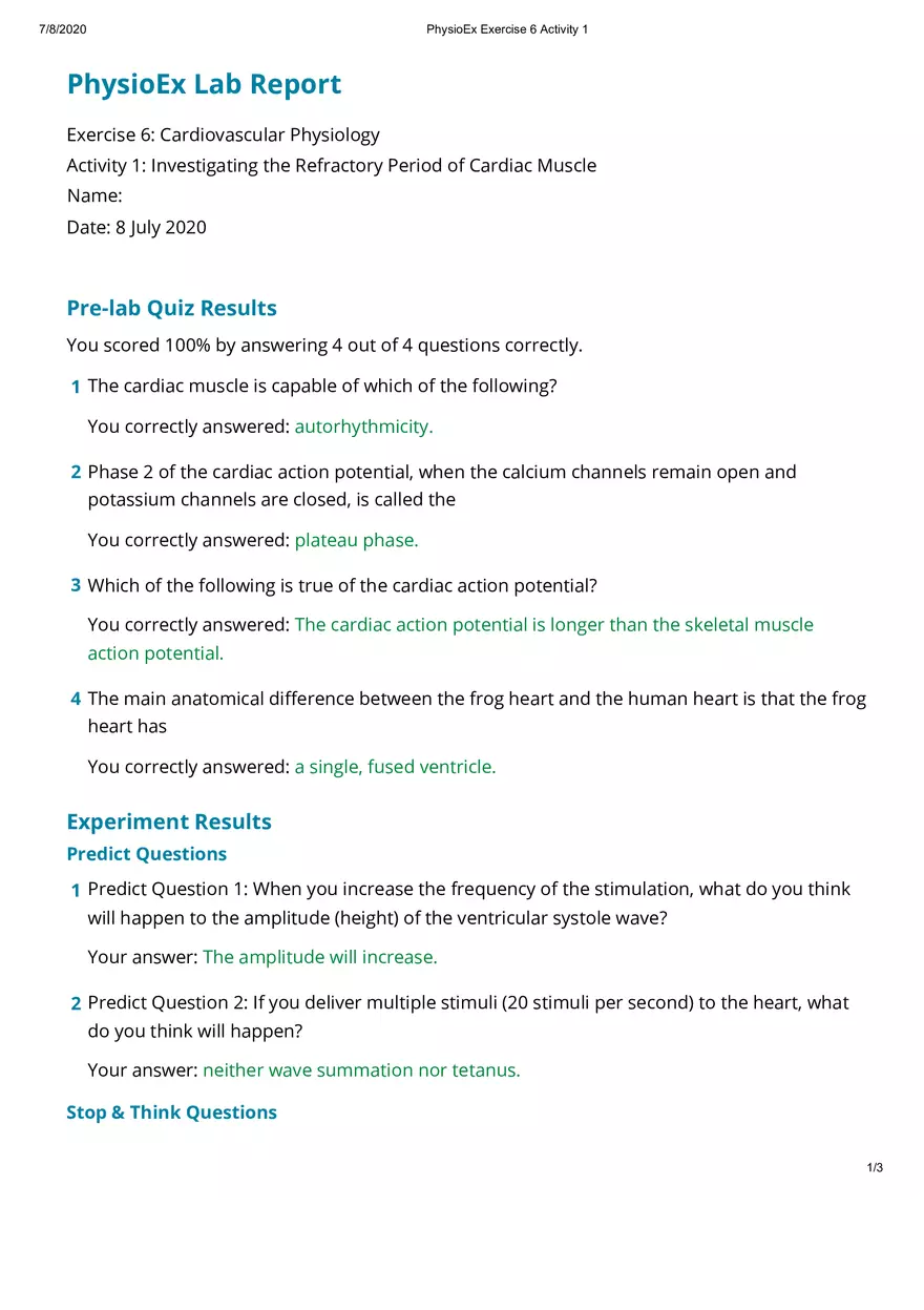 Investigating the Refractory Period of Cardiac Muscle - Page 1