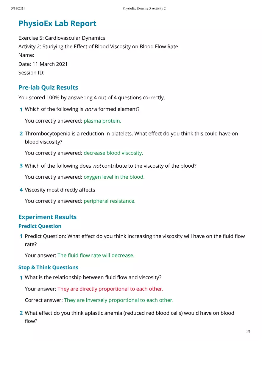 Studying the Eﬀect of Blood Viscosity on Blood Flow Rate - Page 1