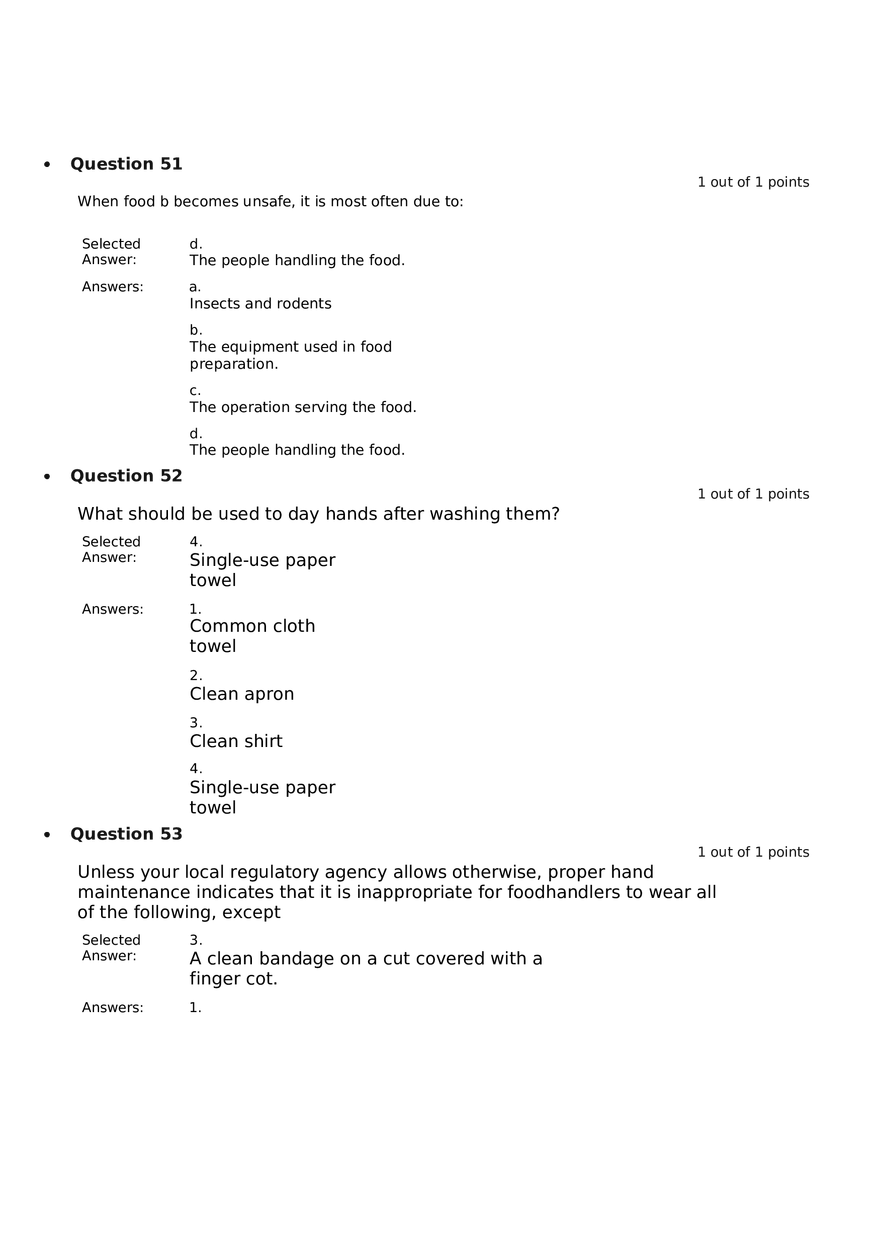 Servsafe Practice Exam Part 3 - Page 1