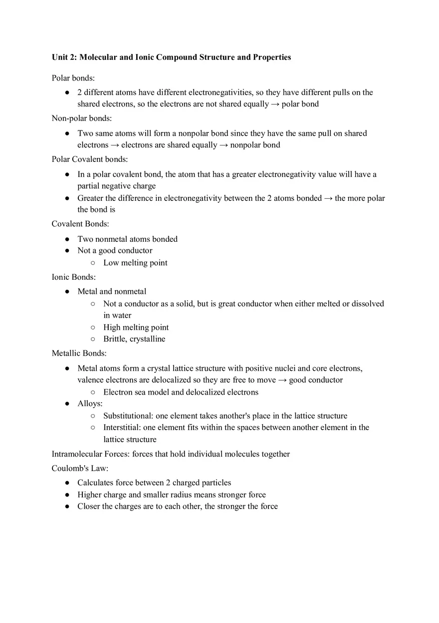 Unit 2 Molecular and Ionic Compound Structure and Properties - Page 1