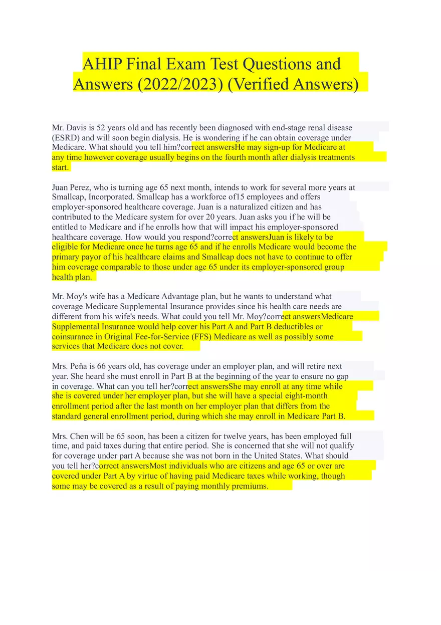 AHIP Final Exam Answers Part 1 - Page 1