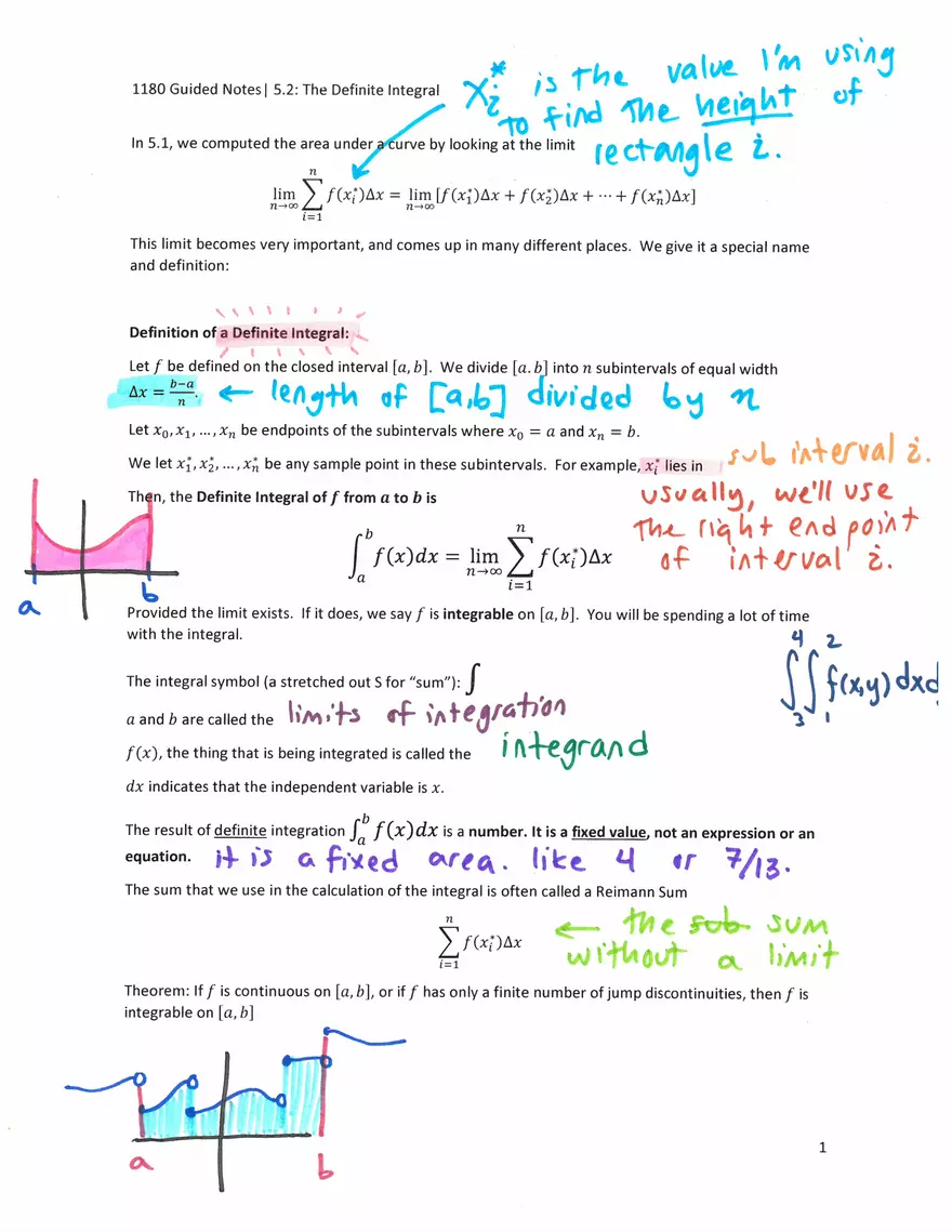 Guided Notes 5.2: The Definite Integral - Page 1