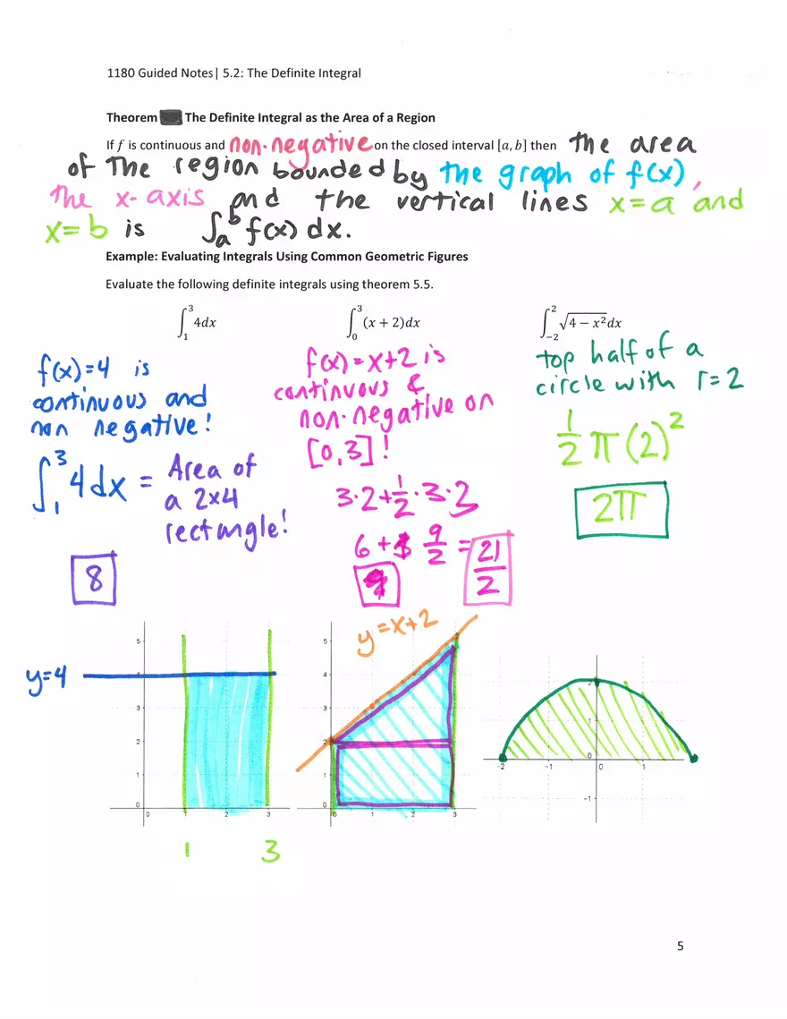 Guided Notes 5.2: The Definite Integral - Page 5