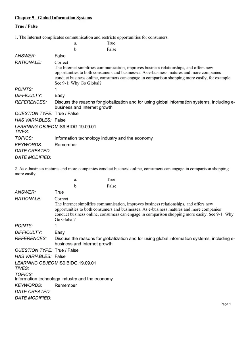 Chapter 9 Global Information Systems Answers - Page 1