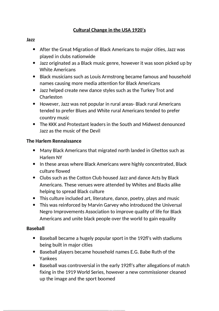 Cultural Change in the USA 1920’s - Page 1