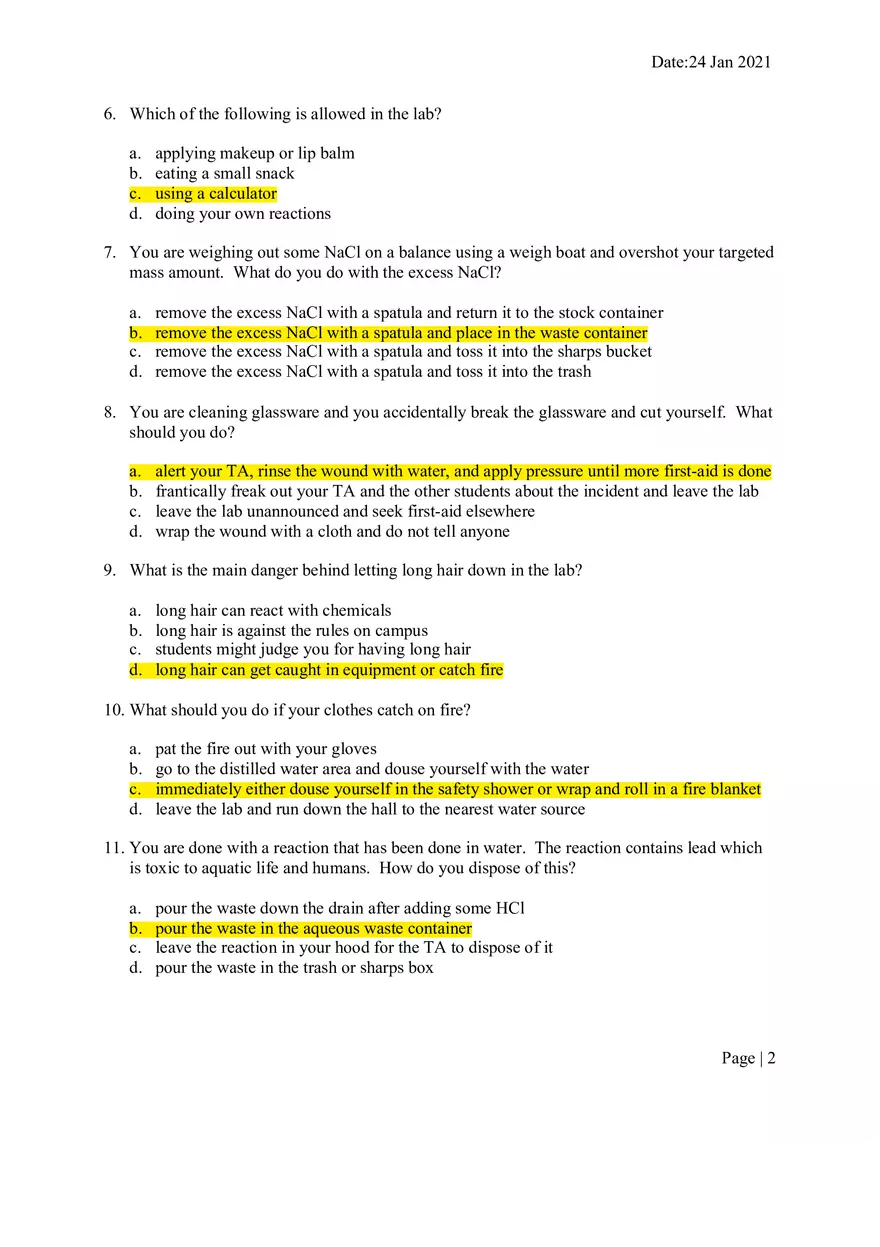 Laboratory Safety Quiz - Page 2